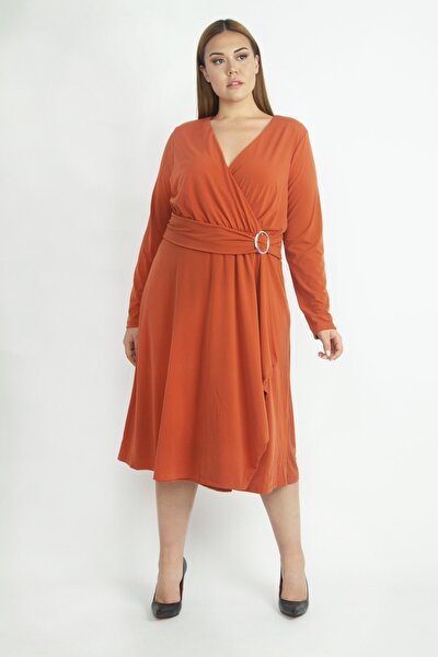 Große Größen in Abendkleid - Orange - Gerüschter Saum