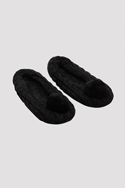 Siyah Dark Pompom Knit Patik