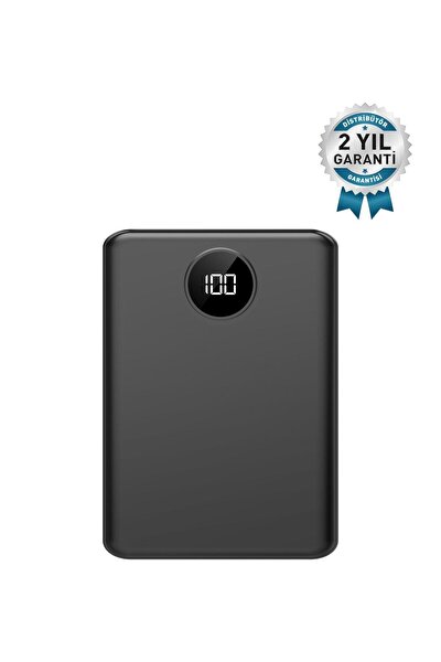 Mini Pro Led Ekran 10.000 Mah 2 Çıkışlı Taşınabilir Şarj Cihazı Powerbank siyah