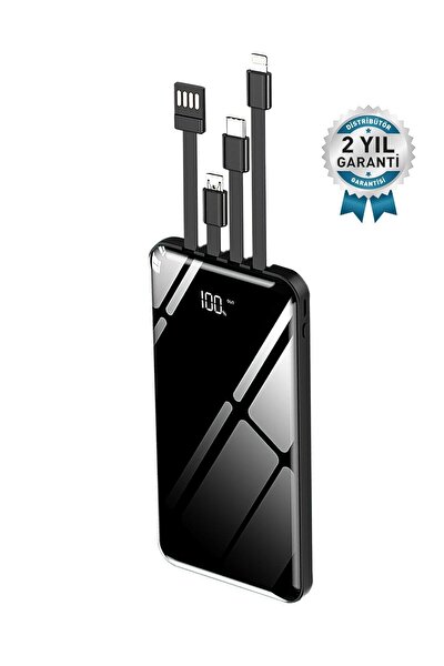 10.000 Mah Prime Dijital Göstergeli Dahili Çoklu Kablolu Powerbank,siyah
