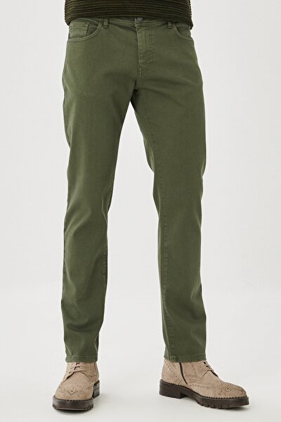 Erkek Yeşil 360 Derece Her Yöne Esneyen Rahat Slim Fit Pantolon