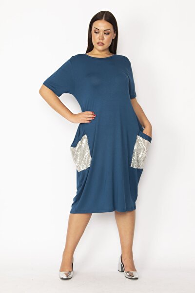 Plus Size Dress - Blue - Ruffle hem