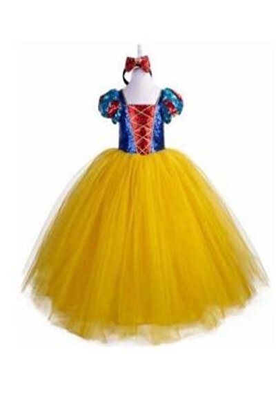 Kız Çocuk Sarı Kabarıkpelerin Ve Taç Hediyeli Pamuk Prenses Elbise