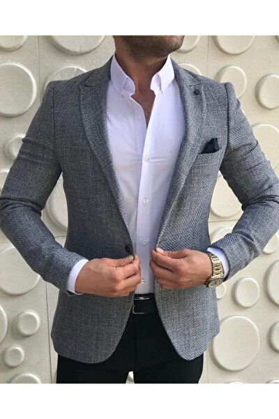 Italyan Stil Erkek Slim Fit Yün Blazer Tek Ceket