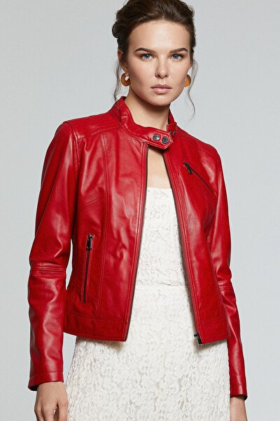 Kadın Kırmızı Kylie Deri Ceket