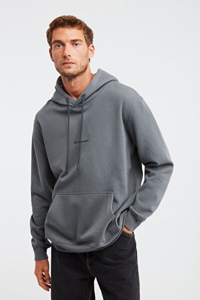 EPIC Erkek Açık Gri Nakışlı / İşlemeli Kapüşonlu Comfort Sweatshirtrt