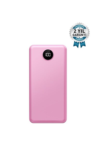 Slim Led Ekran 10.000 Mah 2 Çıkışlı Taşınabilir Şarj Cihazı Powerbank pembe