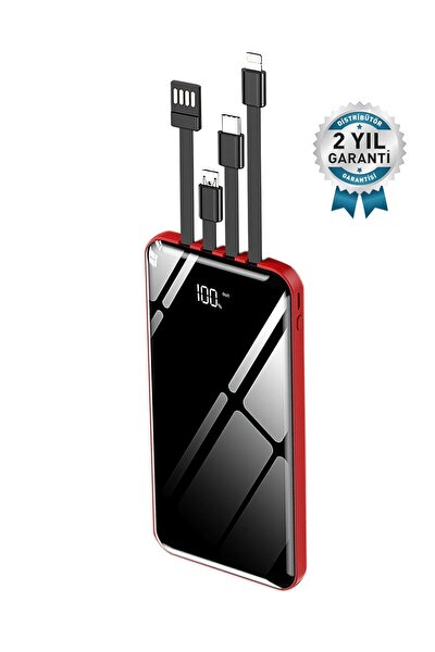 10.000 Mah Prime Dijital Göstergeli Dahili Çoklu Kablolu Powerbank,kırmızı