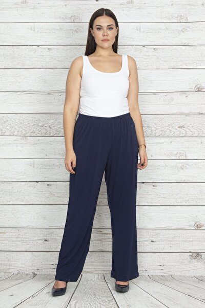Plus Size Pants - Navy blue - Wide leg