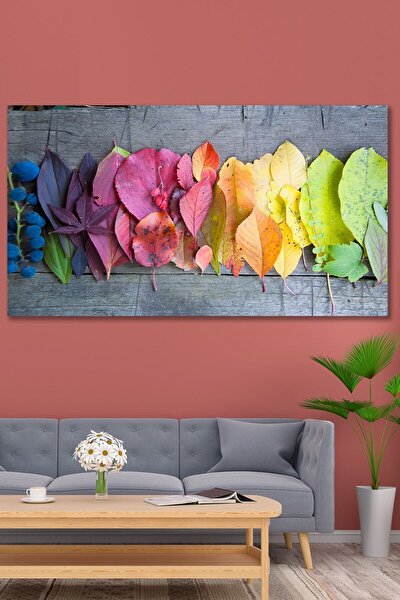 Çok Renkli Yaprak Kanvas Tablo - 120 X 60 cm