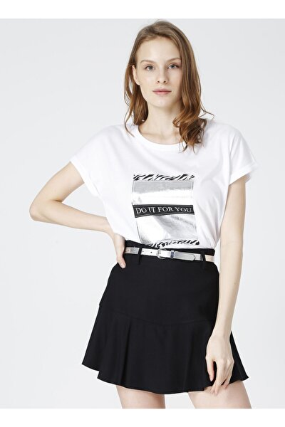 Tobi Beyaz Dijital Baskı Desenli Kadın T-shirt