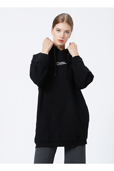 C-w-sahra Kapüşonlu Oversize Düz Siyah Kadın Sweatshirt