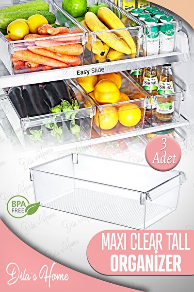 3 Adet Maxi Tall Clear Buzdolabı & Dolap Içi Düzenleyici Organizer