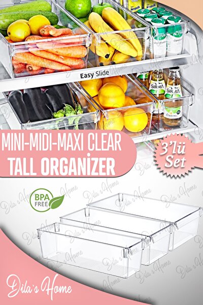 3'lü Mini-midi-maxi Tall Clear Buzdolabı & Dolap Içi Düzenleyici Organizer
