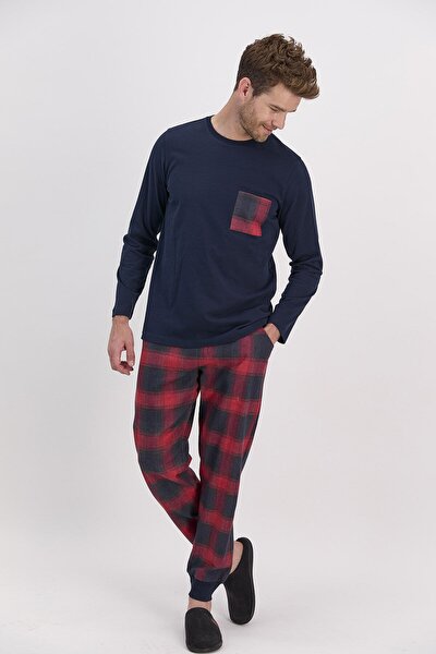 Ekoseli Lacivert Erkek Uzun Kol Pijama Takımı