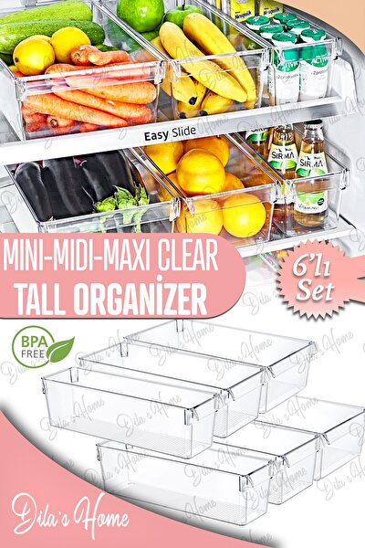 6'lı Mini-midi-maxi Tall Clear Buzdolabı & Dolap Içi Düzenleyici Organizer