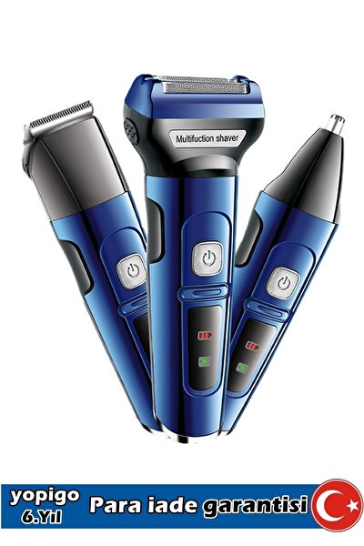 Mavi 3 In 1 Profesyonel Saç Sakal Kesme Ense Burun Tıraş Makinesi Seti