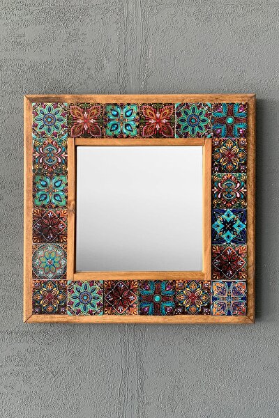 Masif Çerçeveli Mozaik Taş Ayna 33 Cm X 33 Cm (morocco-tile Desen) Dresuar Üstü