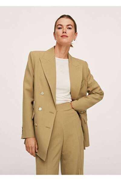 Kadın Orta Kahverengi Kruvaze Yakalı Kumaş Blazer Ceket