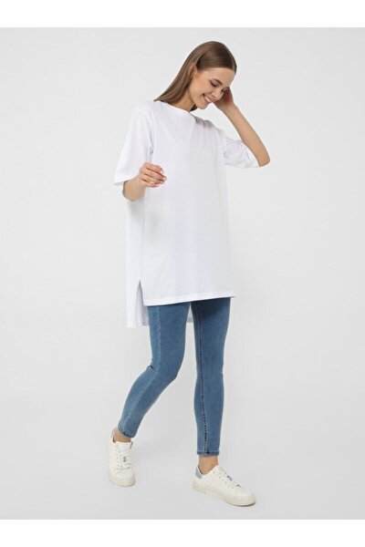 Pamuk Kumaşlı Rahat Kalıp T-shirt Beyaz