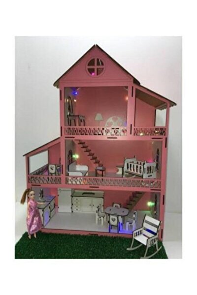 mys ahsap isikli ve bahceli ahsap barbie bebek oyun evi fiyati yorumlari trendyol