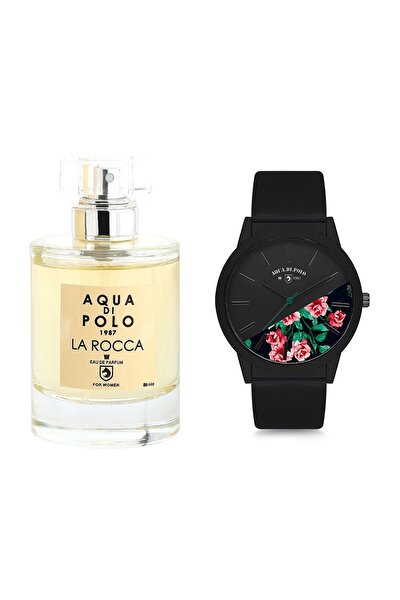 Kadın Siyah Çiçekli Kol Saati Ve La Rocca Edp 50 ml Kadın Parfüm Stwa005201