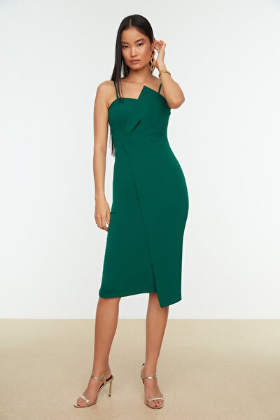 Zümrüt Yeşili Yaka Detaylı Elbise TPRSS19FZ0136