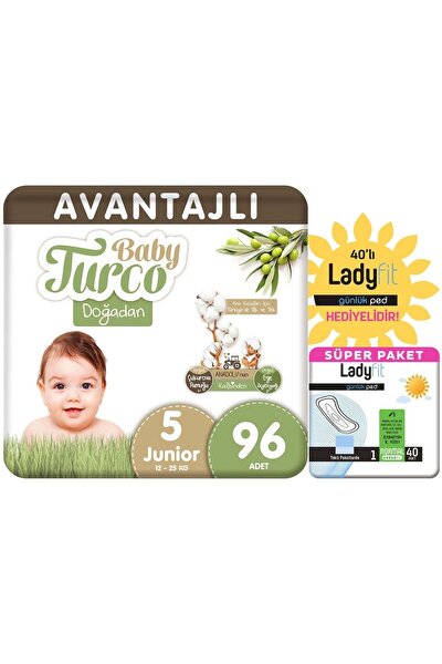 Doğadan Avantajlı Paket Bebek Bezi 5 Numara Junior 96 Adet + Günlük Ped