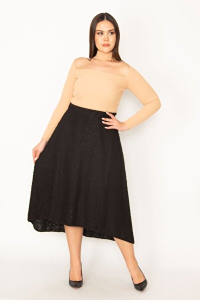 Plus Size Skirt - Black - Midi