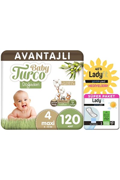 Doğadan Avantajlı Paket Bebek Bezi 4 Numara Maxi 120 Adet + Günlük Ped