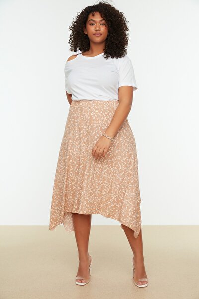 Plus Size Skirt - Brown - Midi