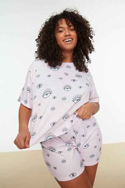 Plus Size Pajama Set - Pink - Plain