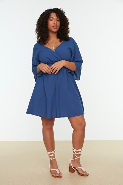 Plus Size Dress - Navy blue - Wrapover