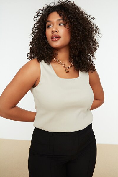 Plus Size Camisole - Beige - Fitted