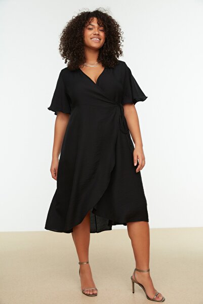Plus Size Dress - Black - Wrapover