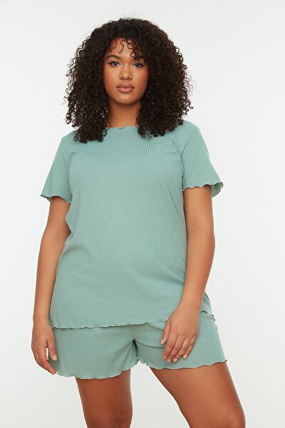 Plus Size Pajama Set - Green - Plain