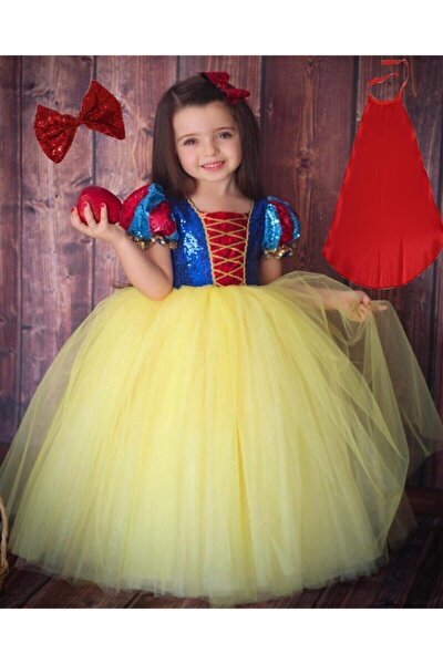 Kız Çocuk Sarı Kabarık Pelerin Ve Taç Pamuk Prenses Kostümü