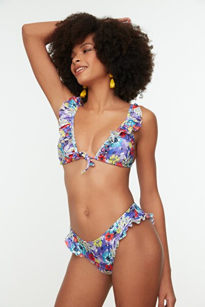 Bikini-Hose - Mehrfarbig - Geblümt