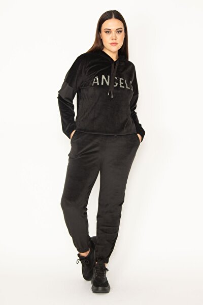 Plus Size Sweatsuit Set - Black - Fitted