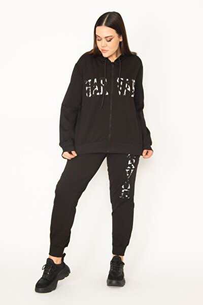 Plus Size Sweatsuit Set - Black - Regular fit