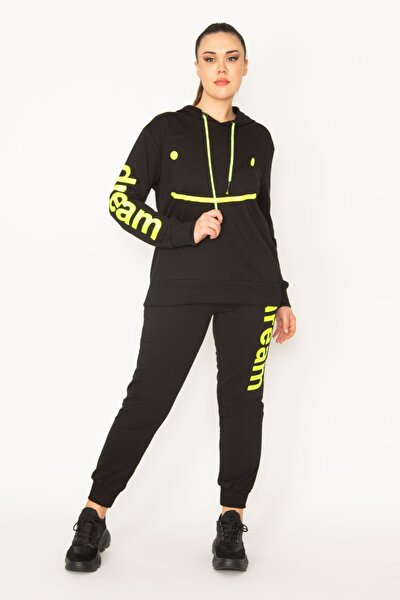 Plus Size Sweatsuit Set - Black - Fitted