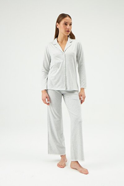 Pyjamaoberteil - Grau - Unifarben