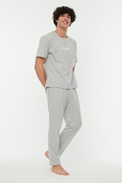 Pajama Set - Gray - With Slogan