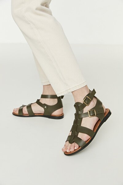Sandalette - Khaki - Flacher Absatz
