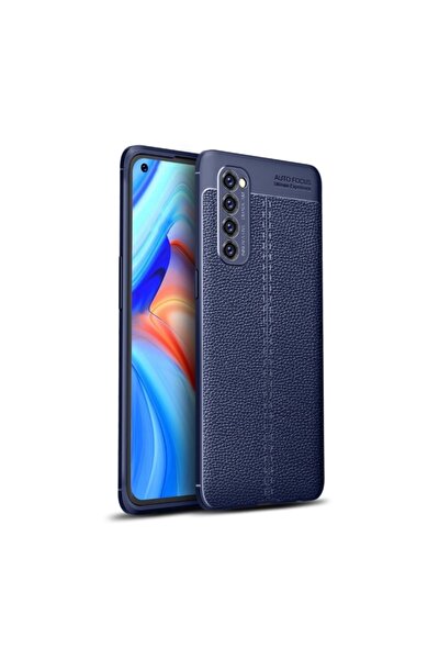 Reno4 Pro Kılıf Deri Dokulu Silikon Lacivert