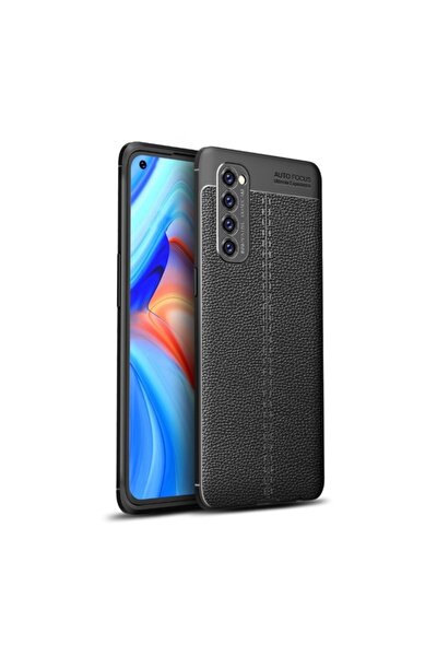Reno4 Pro Kılıf Deri Dokulu Silikon Siyah