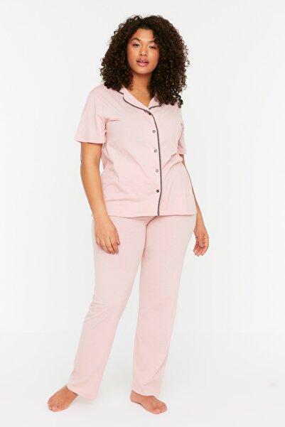 Große Größen in Pyjama-Set - Rosa - Unifarben