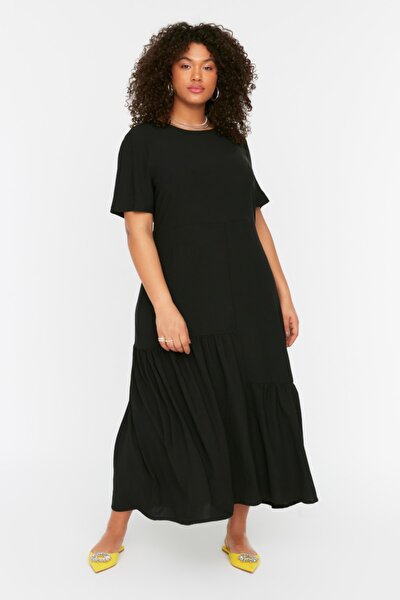 Plus Size Dress - Black - Ruffle hem