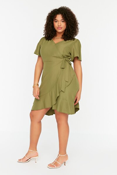 Plus Size Dress - Green - Wrapover