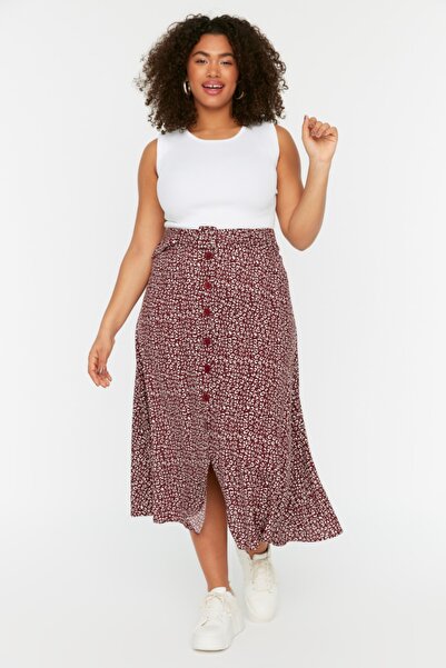 Plus Size Skirt - Burgundy - Midi